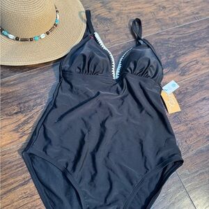 Kona Sol Black Swimsuit with White Trim